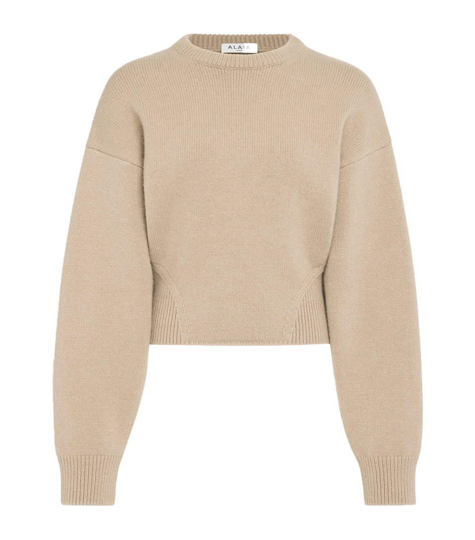 Alaïa Womens Cashmere-Blend Crew-Neck Sweater Sand