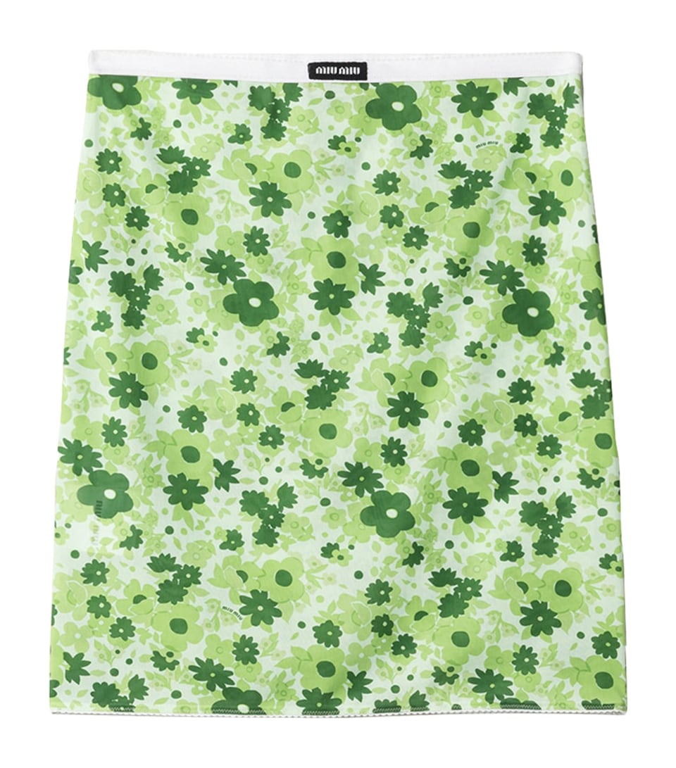 Miu Miu Womens Stretch Floral Midi Skirt Green