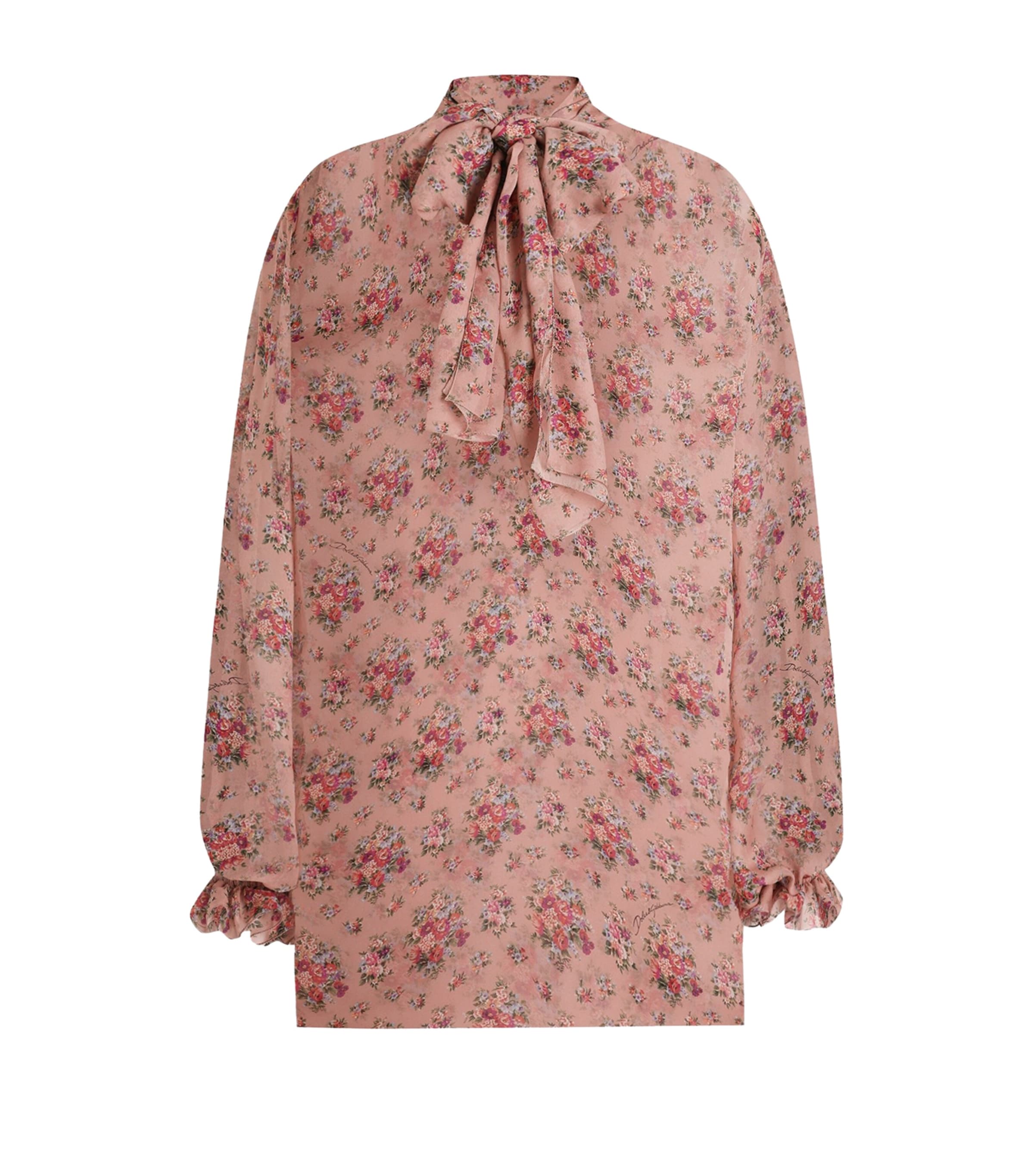 Silk Floral Pussybow Blouse