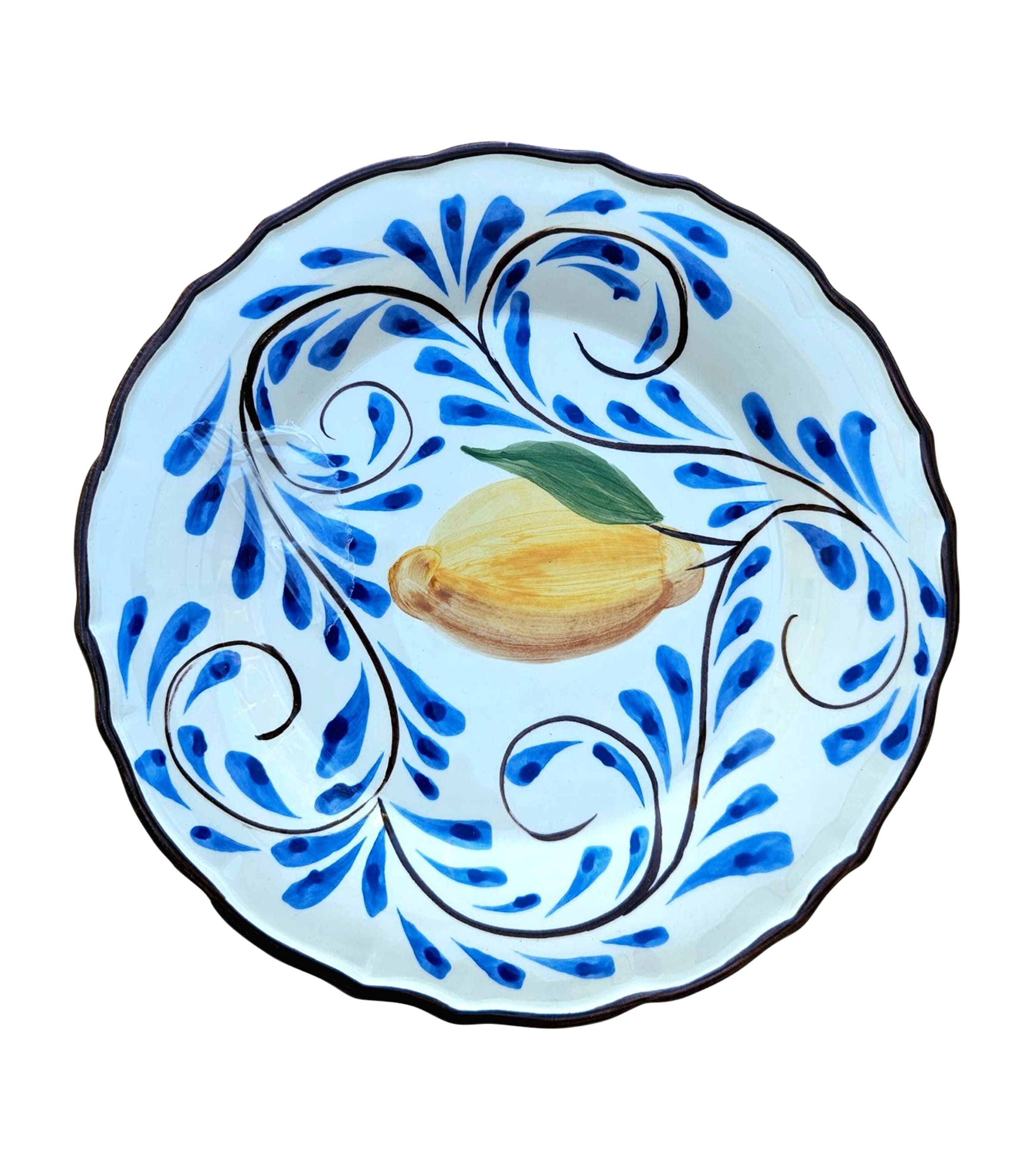 Les-Ottomans Ceramic Positano Lemons Dessert Plate (22cm) Blue