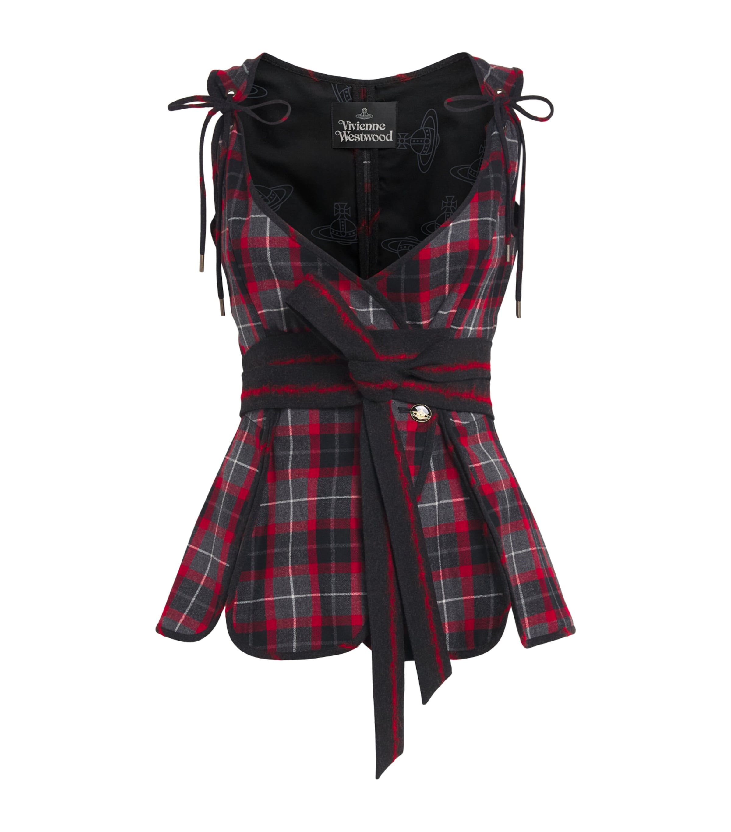 Vivienne Westwood Womens Wool Check Roxy Blouse Charcoal/red