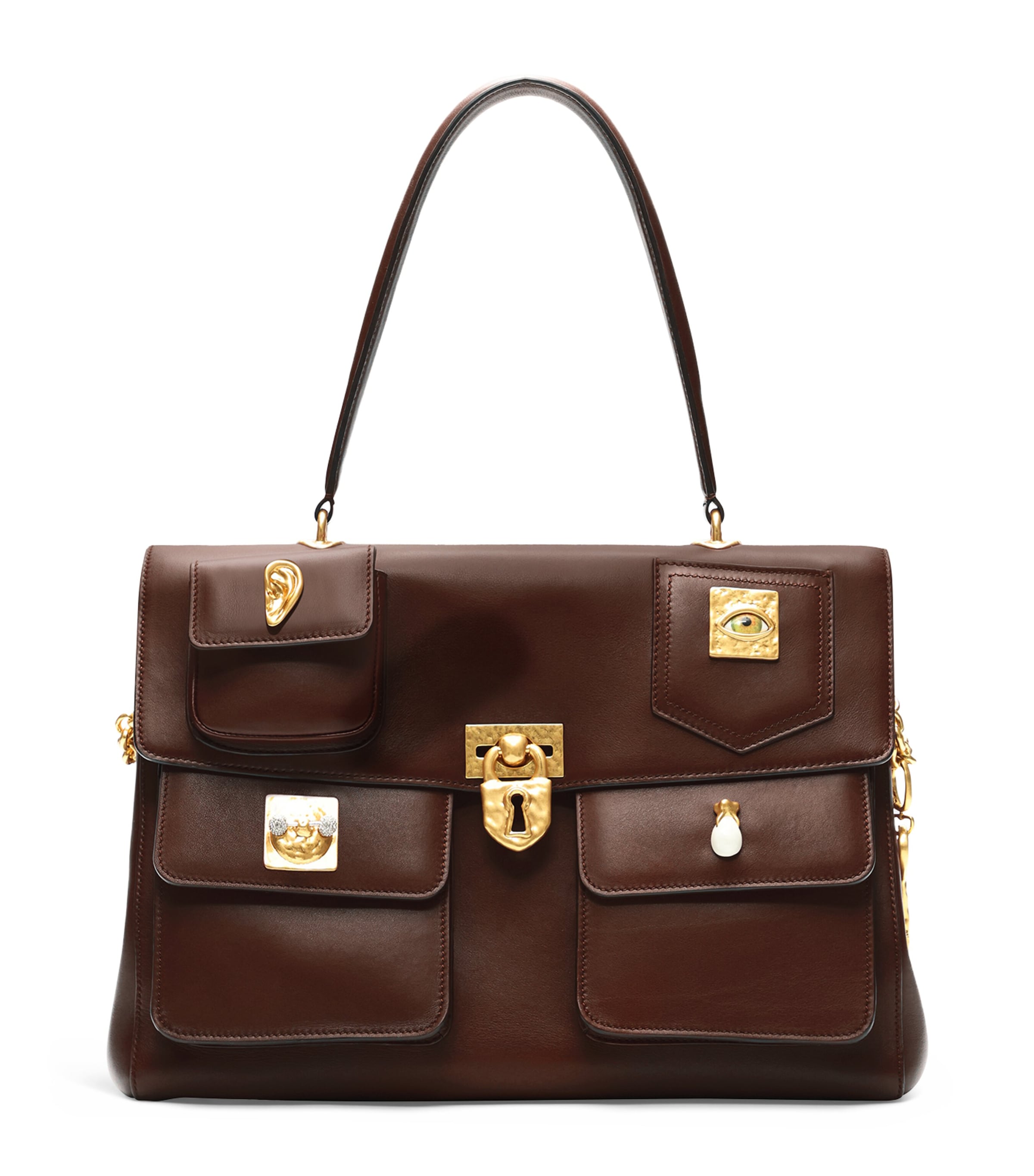 Schiaparelli Leather Secret Bijoux Top-Handle Bag Burgundy