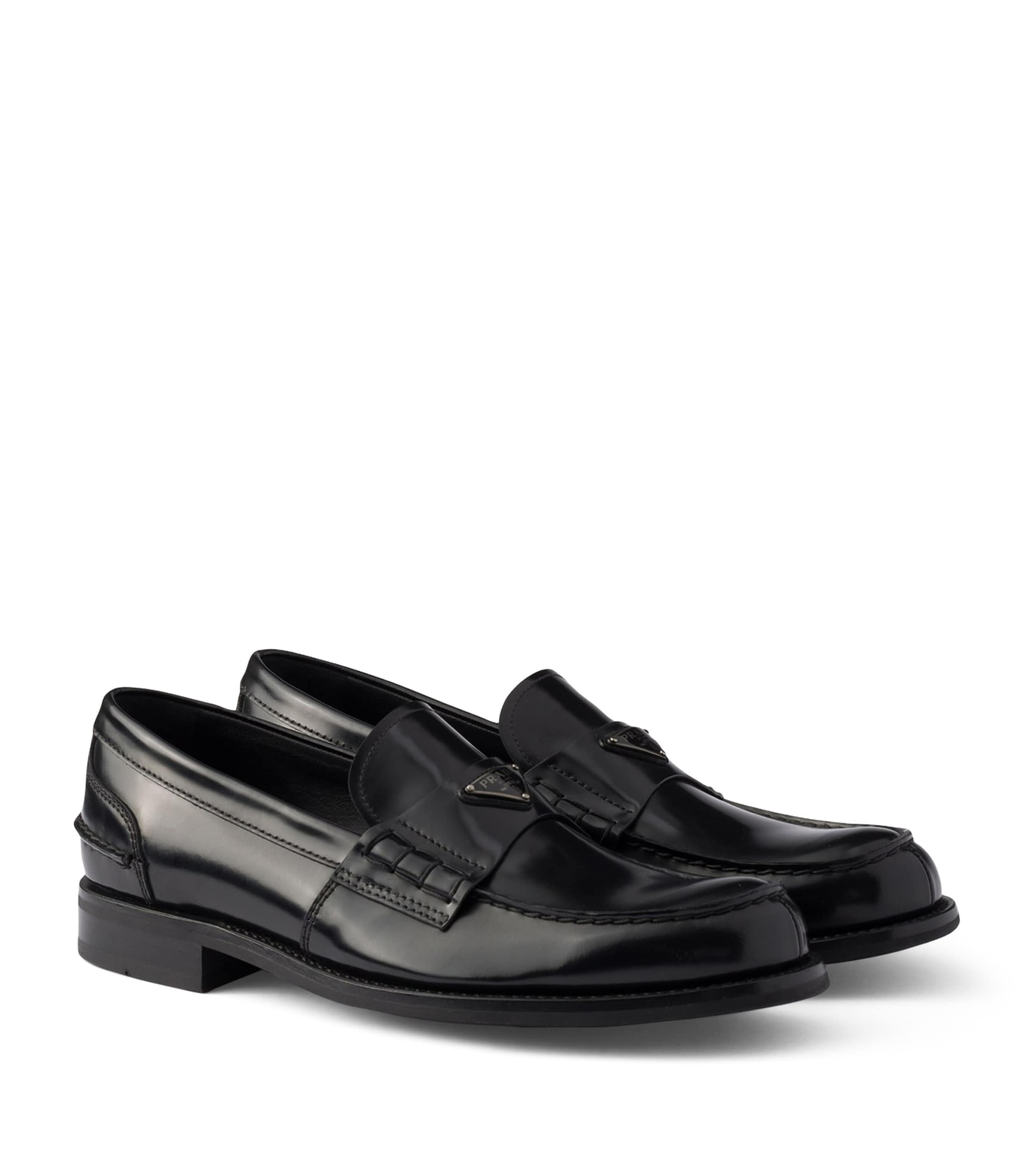Prada Brushed Leather Loafers Black