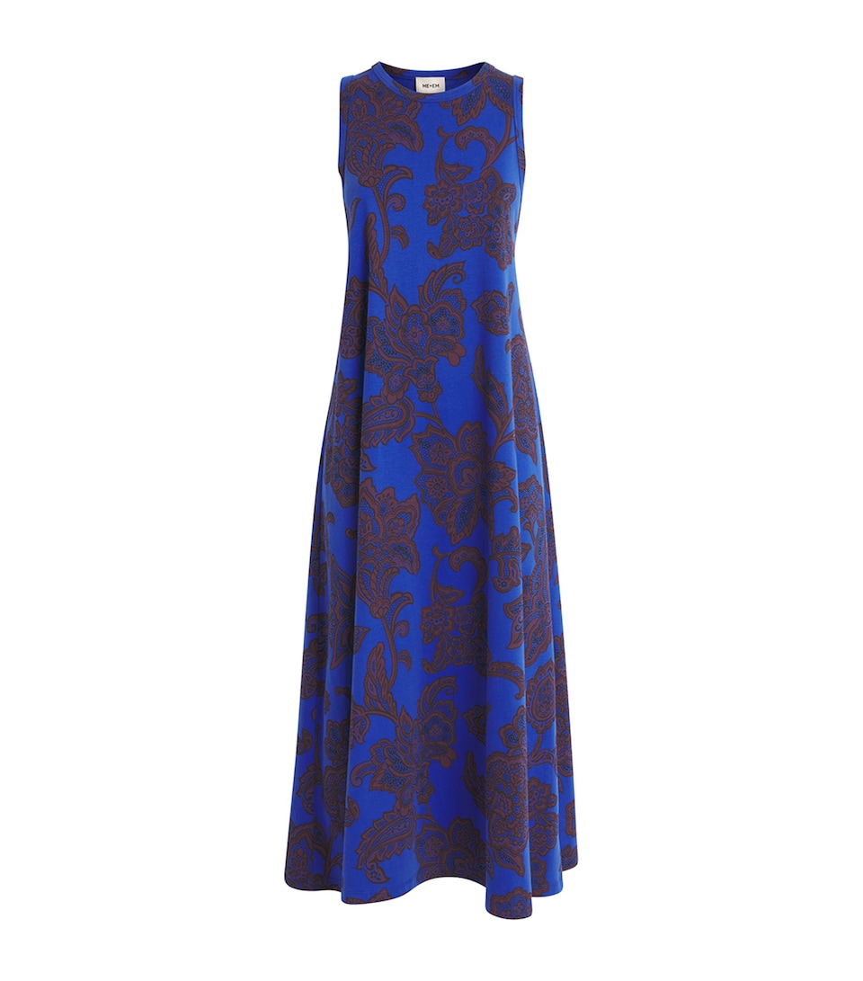 ME+EM Womens Organic Cotton Floral Swing Maxi Dress Blue Multi