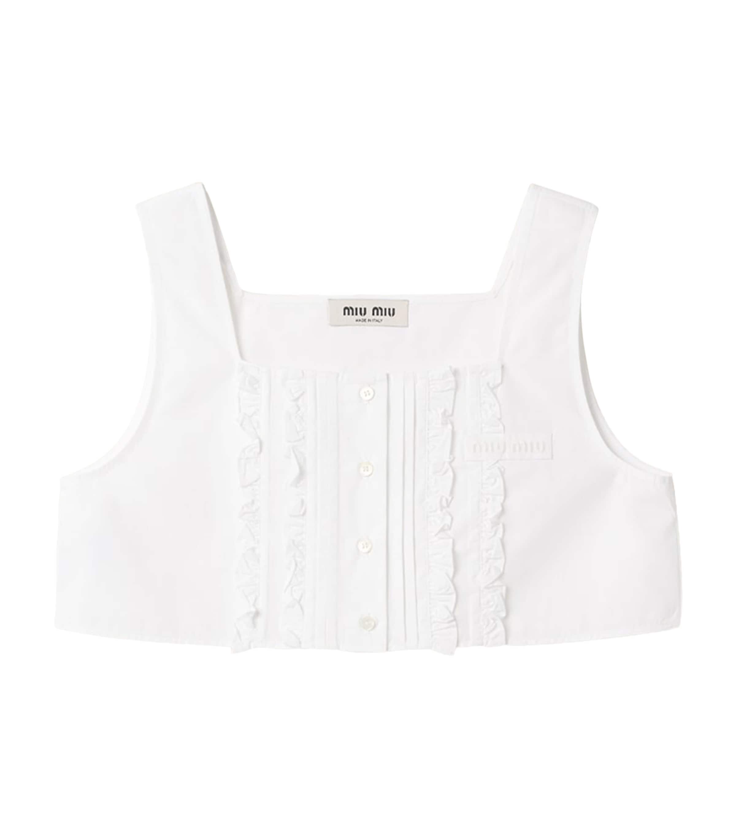 Miu Miu Womens Cotton Ruffled Crop Top White