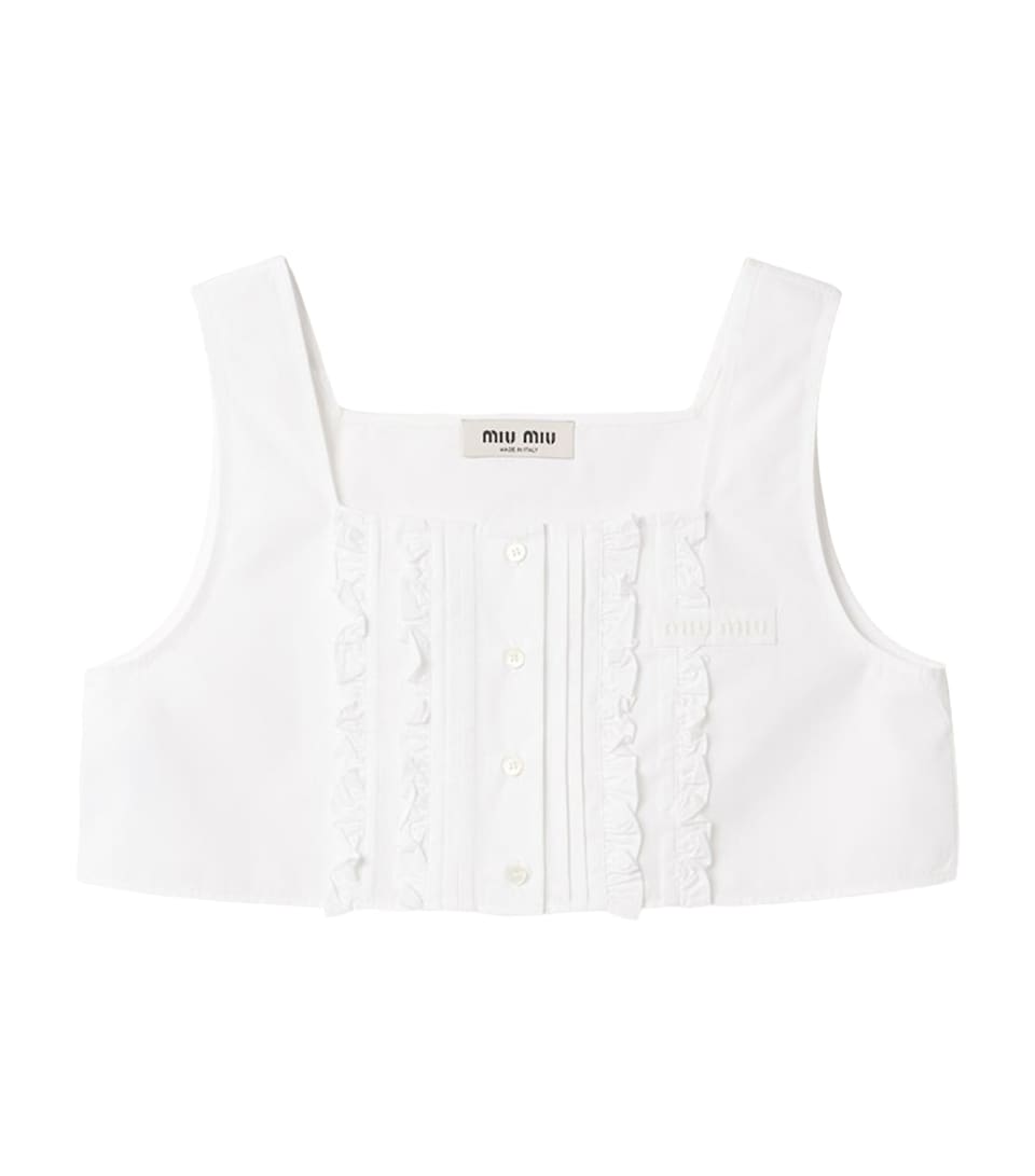 Miu Miu Womens Cotton Ruffled Crop Top White