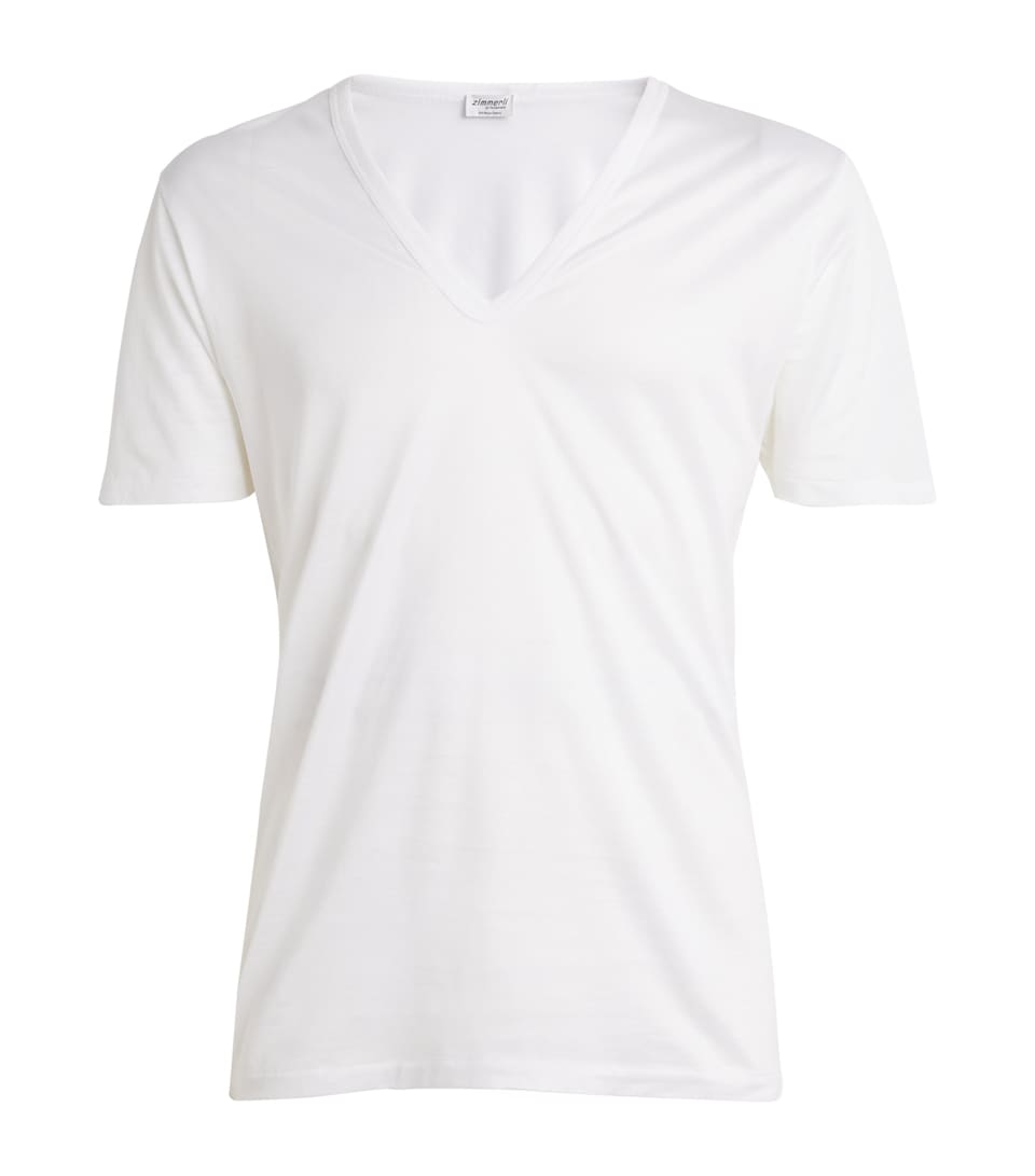 Zimmerli Mens Cotton V-Neck T-Shirt White