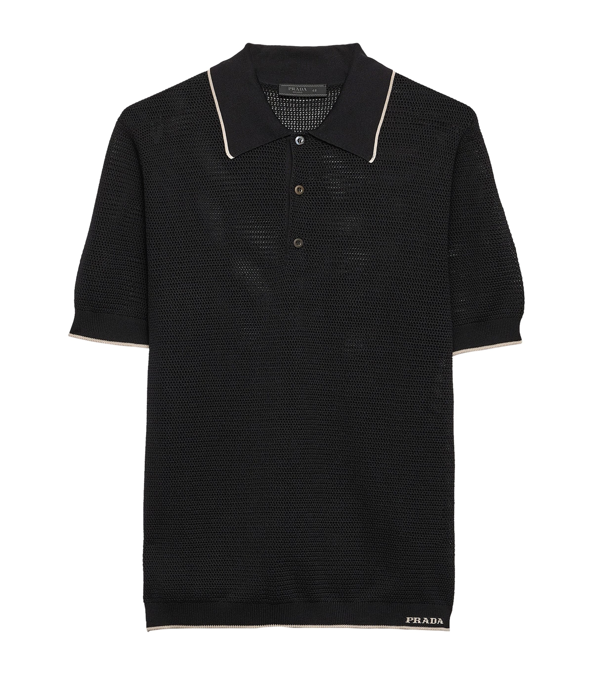 Prada Mens Silk-Cotton Polo Shirt Black