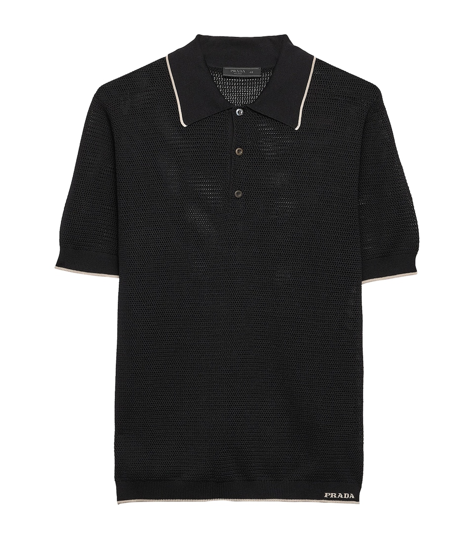 Prada Mens Silk-Cotton Polo Shirt Black