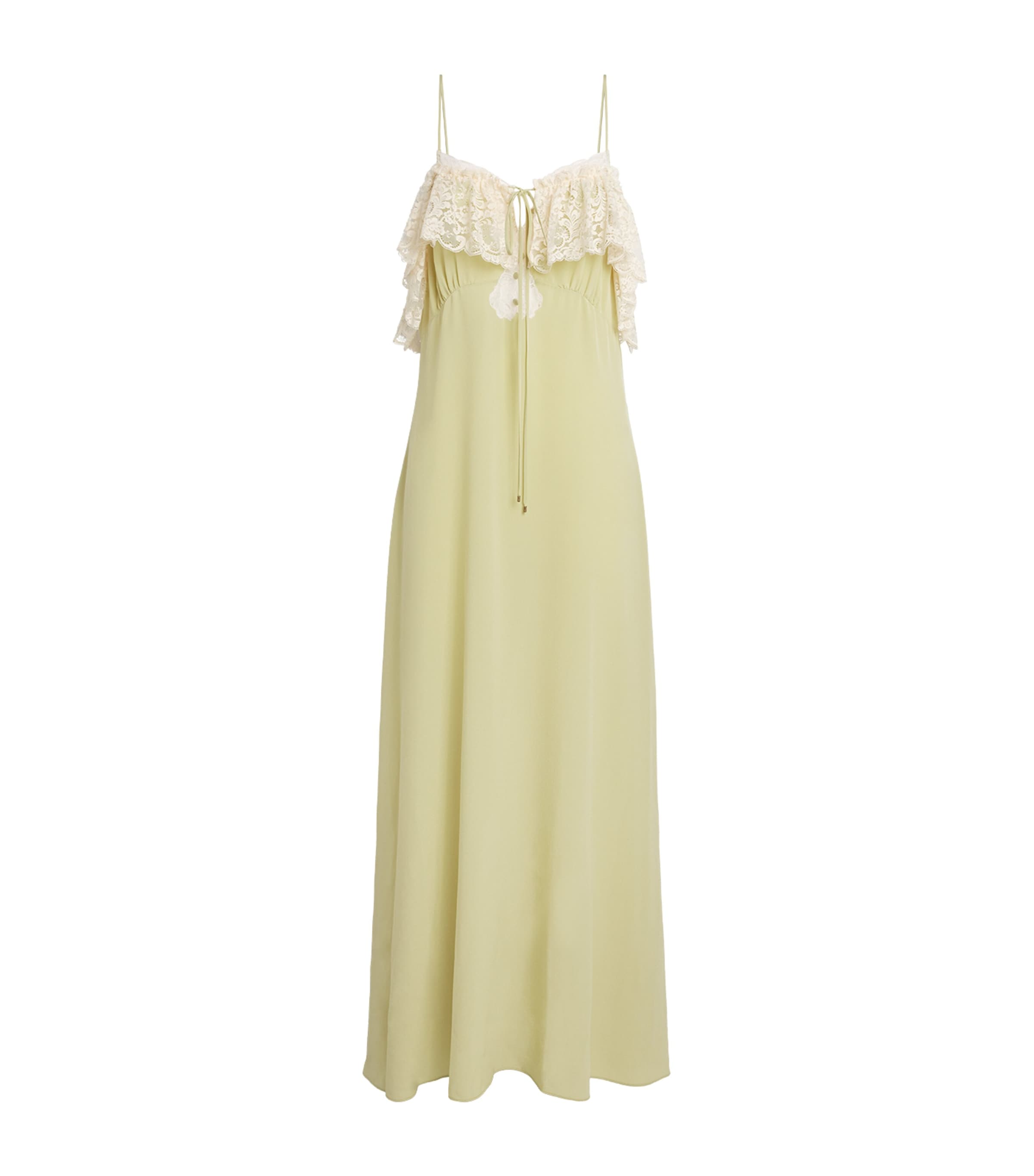 Chloé Womens Silk Lace-Trim Maxi Dress Dusty Green