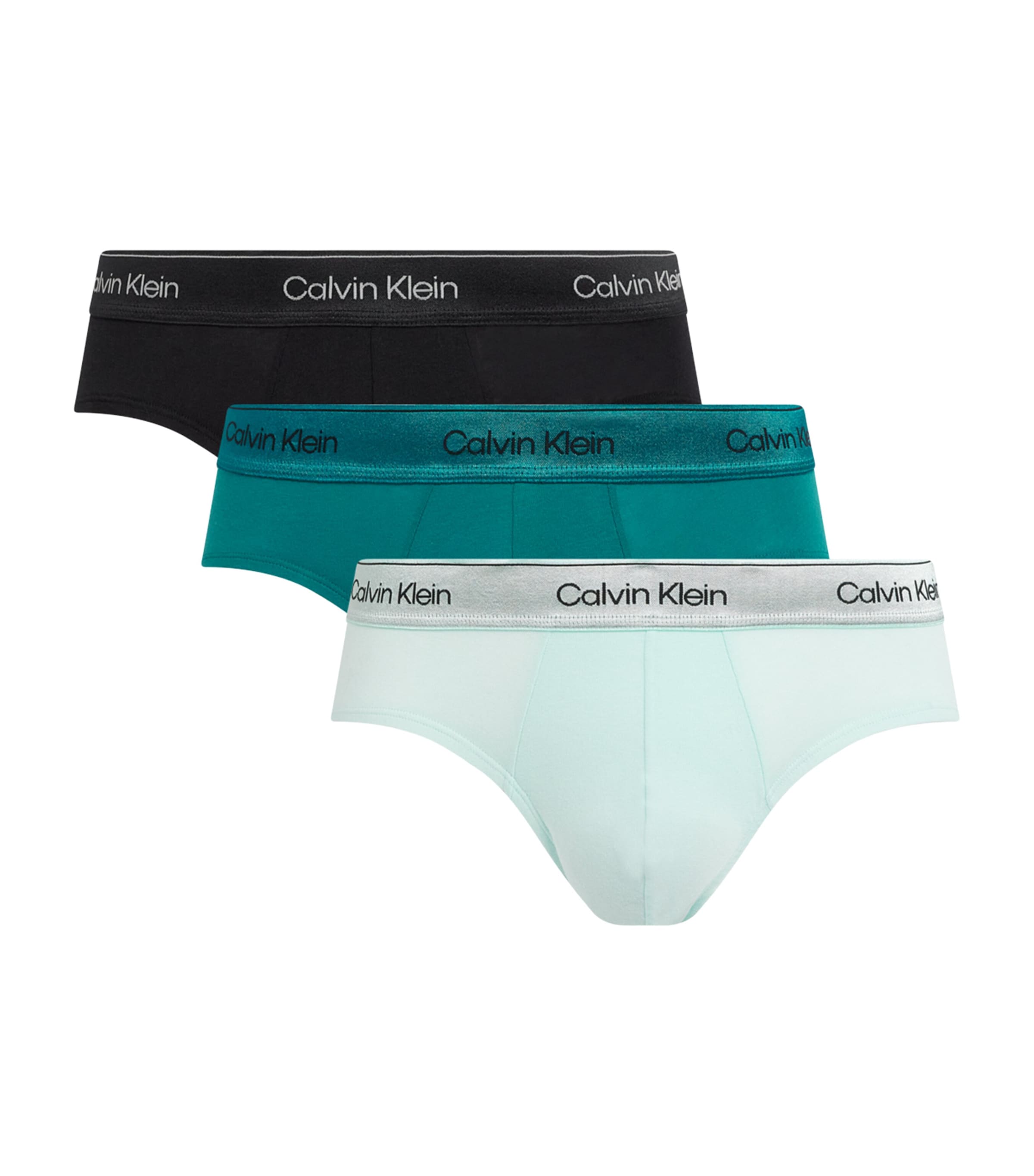Calvin Klein Mens Stretch-Cotton Icon Star Hip Briefs (Pack of 3) Black/turq/mist