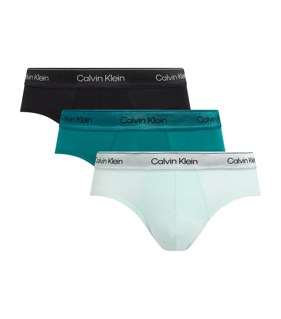 Calvin Klein Mens Stretch-Cotton Icon Star Hip Briefs (Pack of 3) Black/turq/mist