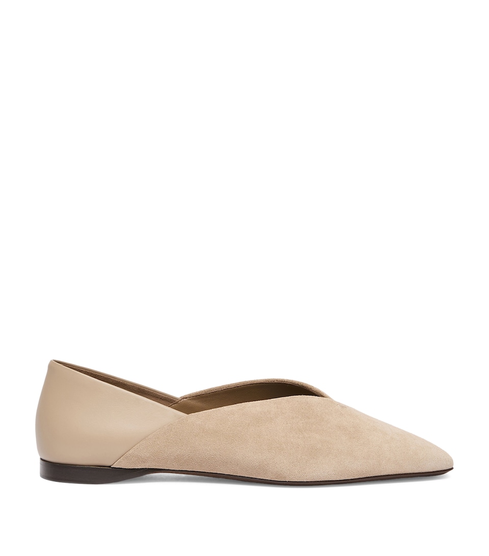 Max Mara Suede Leather-Trim Ballet Flats Beige