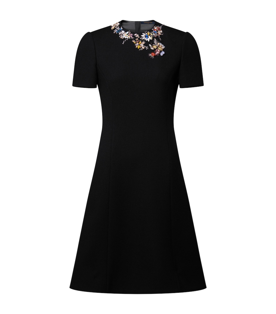LOUIS VUITTON Womens Wool Crystal-Embroidered Mini Dress Black