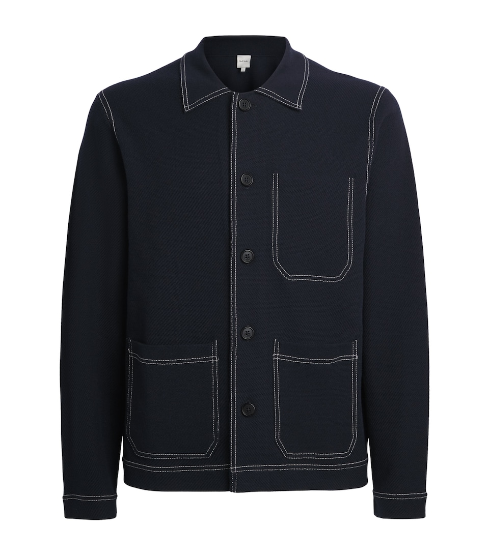 Paul Smith Mens Merino Wool-Blend Contrast-Stitch Overshirt Dark Navy