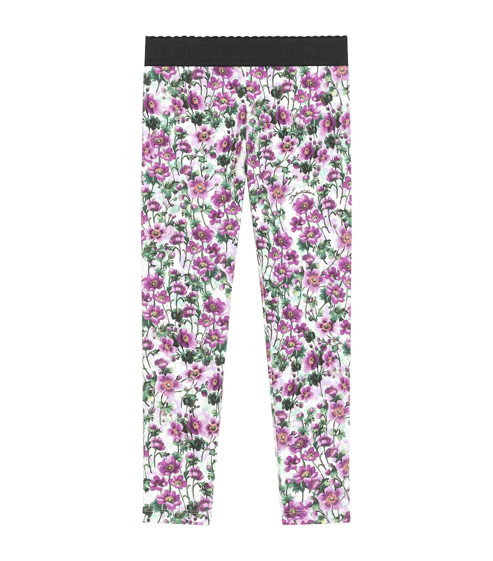 Dolce&Gabbana Kids Virgin Wool Violet Print Leggings (8-12 Years) Violette