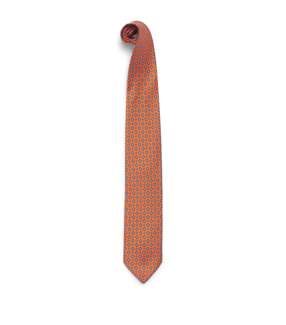 E. Marinella Silk Geometric Tie Orange