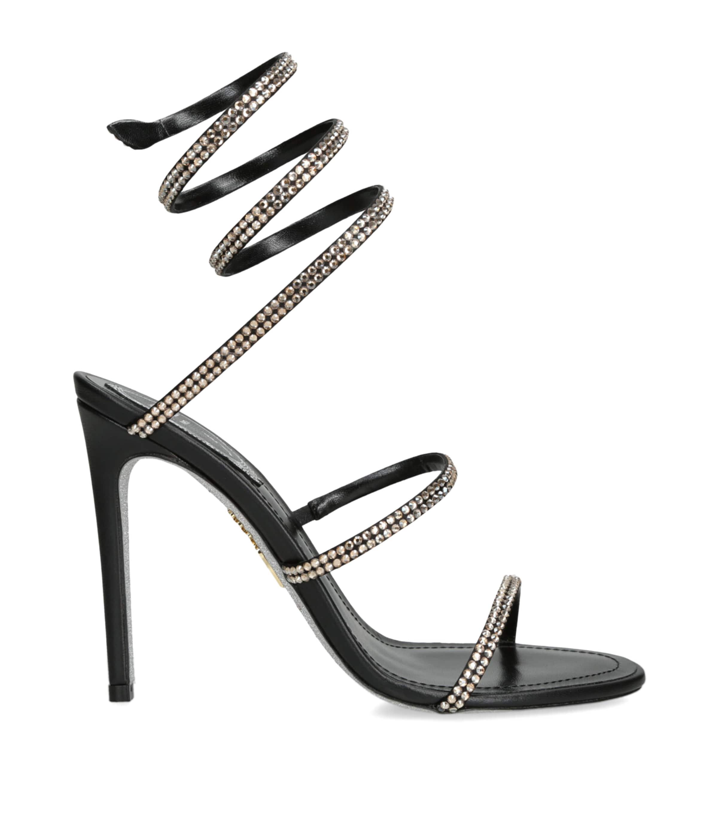 René Caovilla Leather Embellished Cleo II Heeled Sandals 105 Blk/other