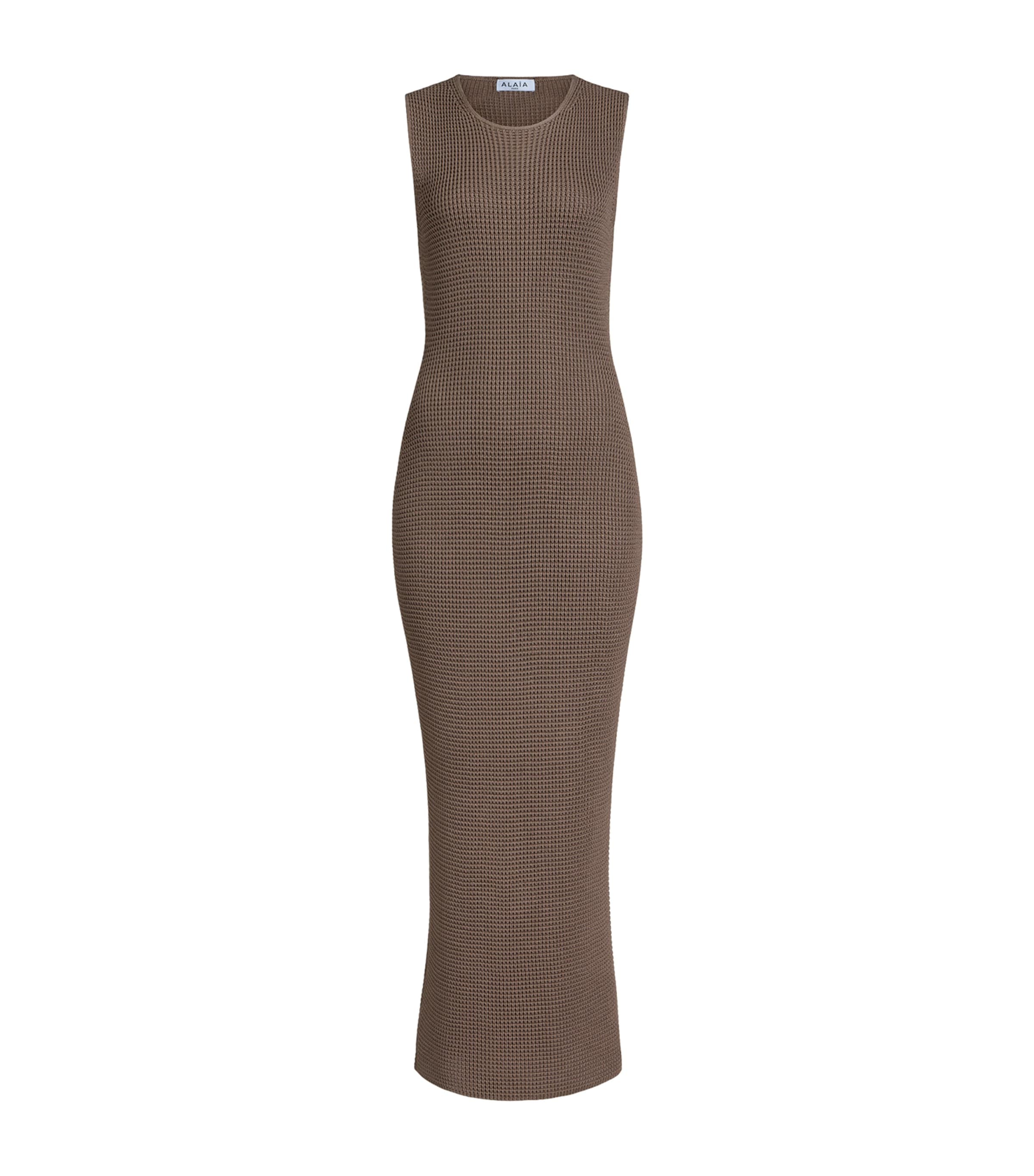 Alaïa Womens Silk Waffle Godets Midi Dress Mole