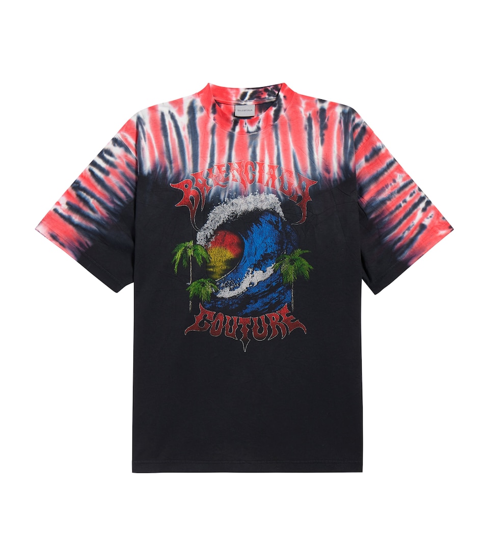 Balenciaga Mens Cotton Tie-Dye Printed T-Shirt
