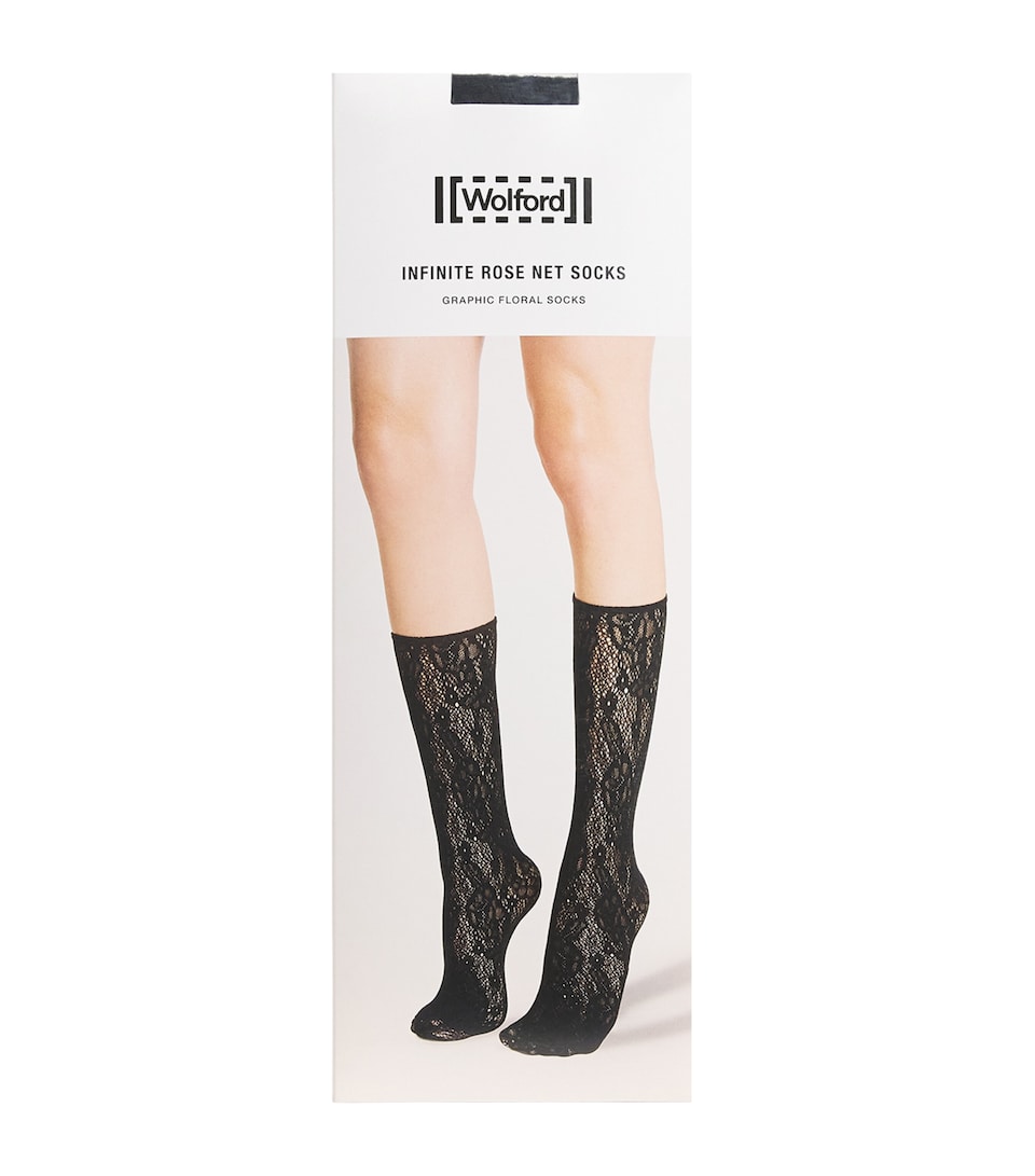 Wolford Womens Infinite Rose Net Socks Black