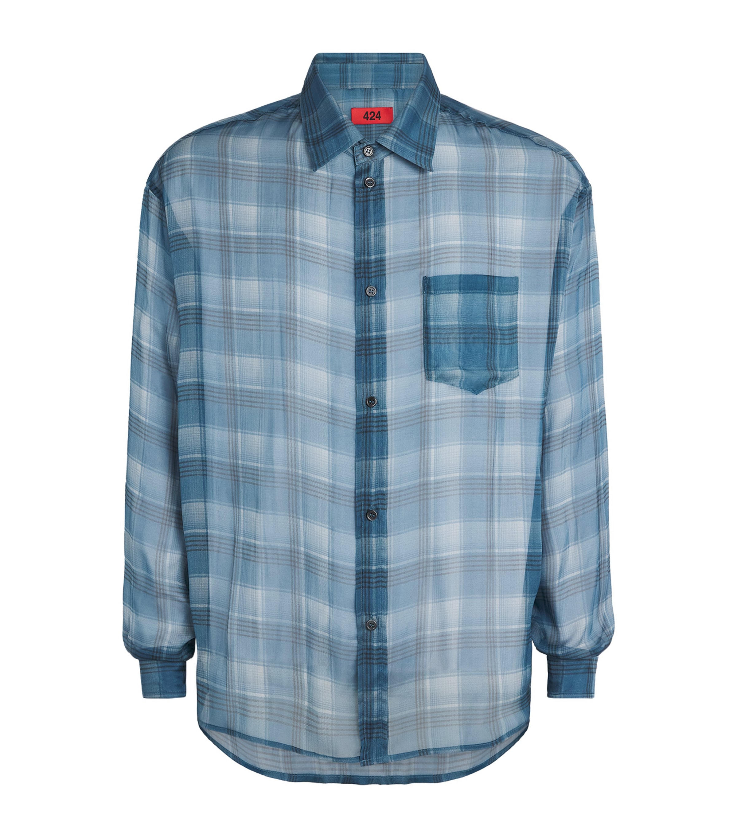 424 Mens Silk Check Shirt Avio Check