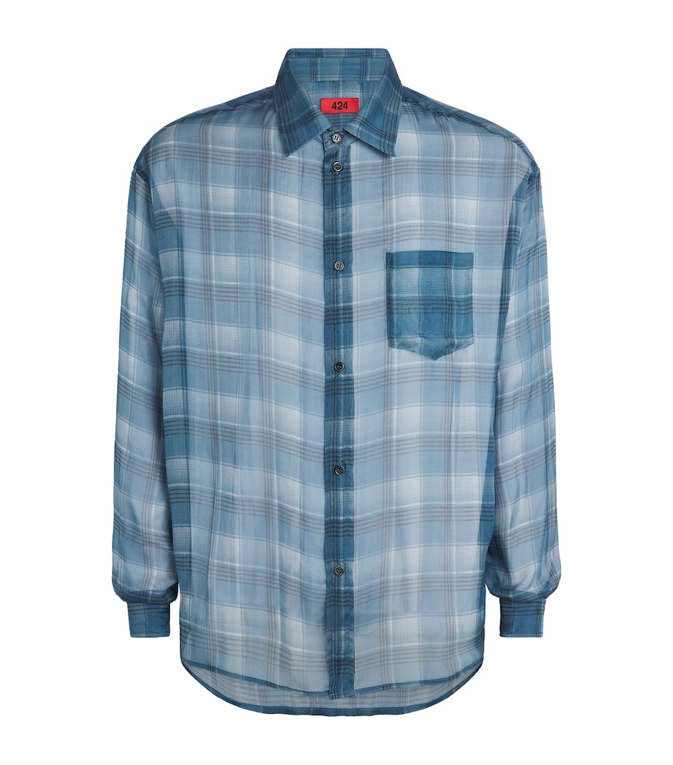 424 Mens Silk Check Shirt Avio Check