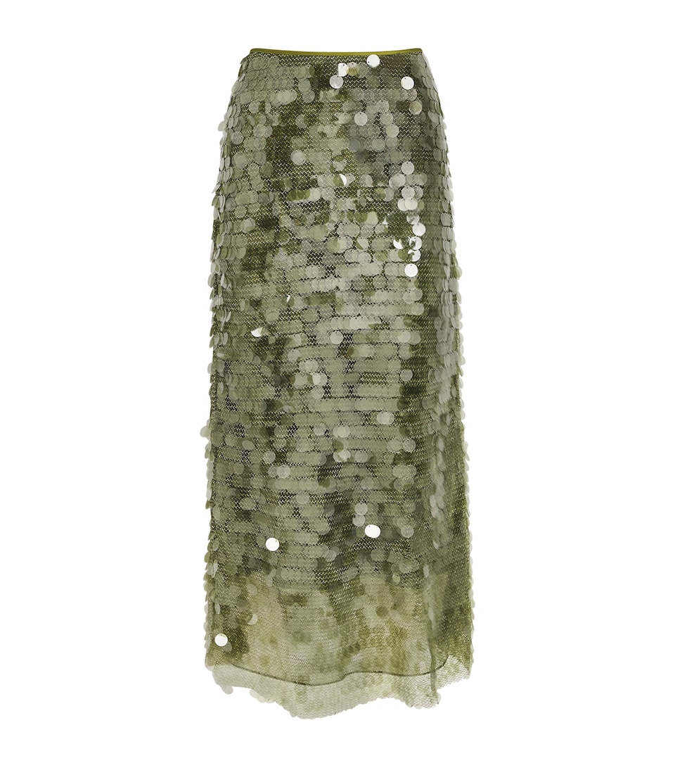 Cinq A Sept Womens Sequin Calista Midi Skirt Kelp Forest