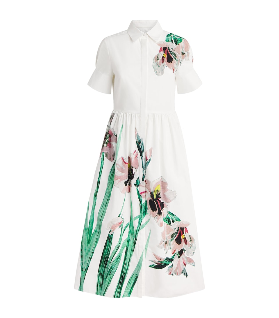 Erdem Womens Cotton Floral Midi Shirt Dress Mirrored Orchid Whit