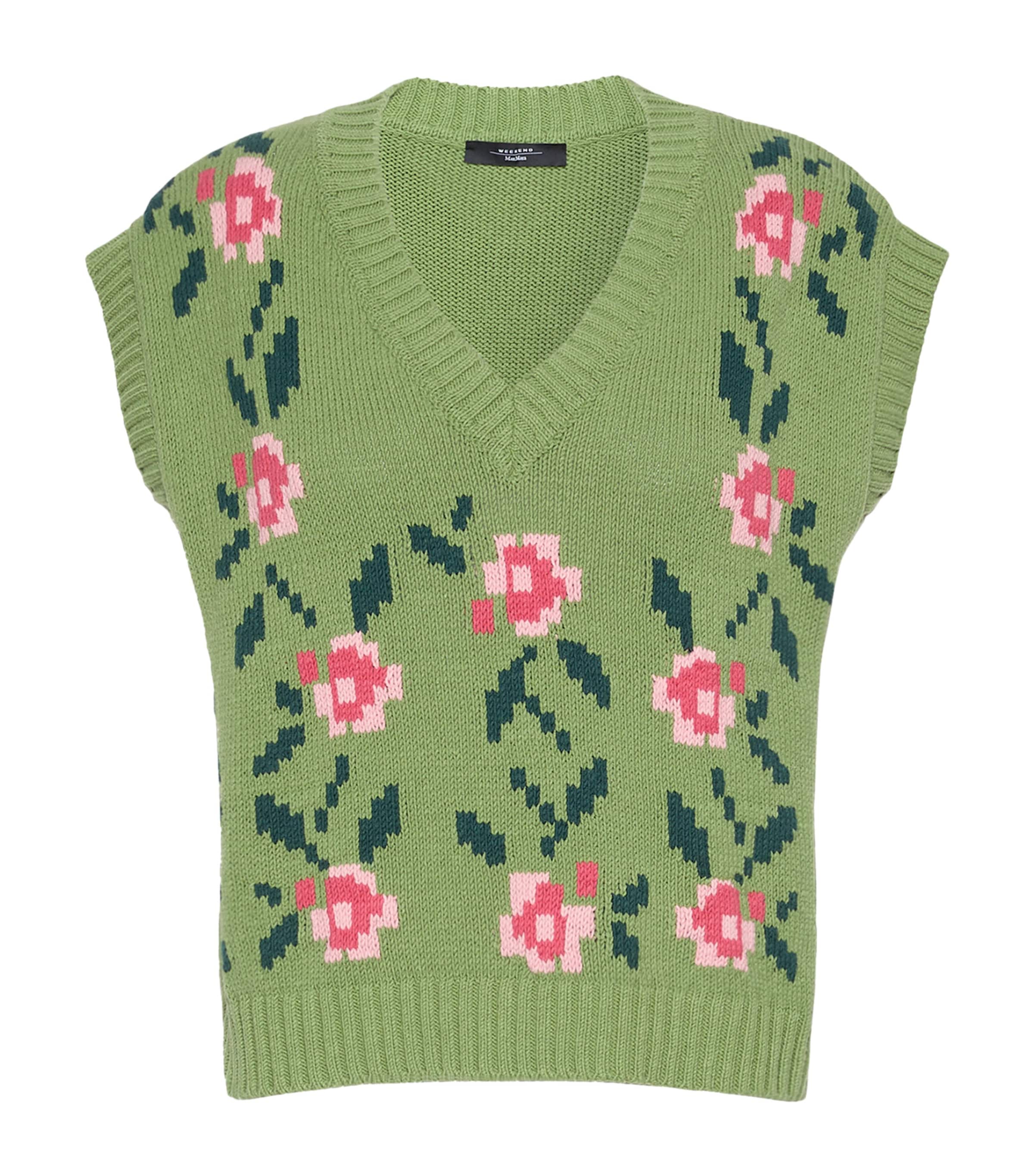 Weekend Max Mara Womens Knitted Floral Sweater Vest Green