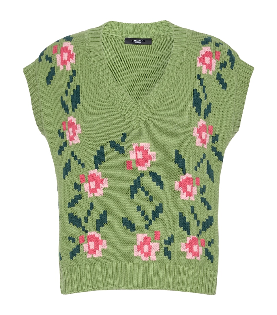 Weekend Max Mara Womens Knitted Floral Sweater Vest Green