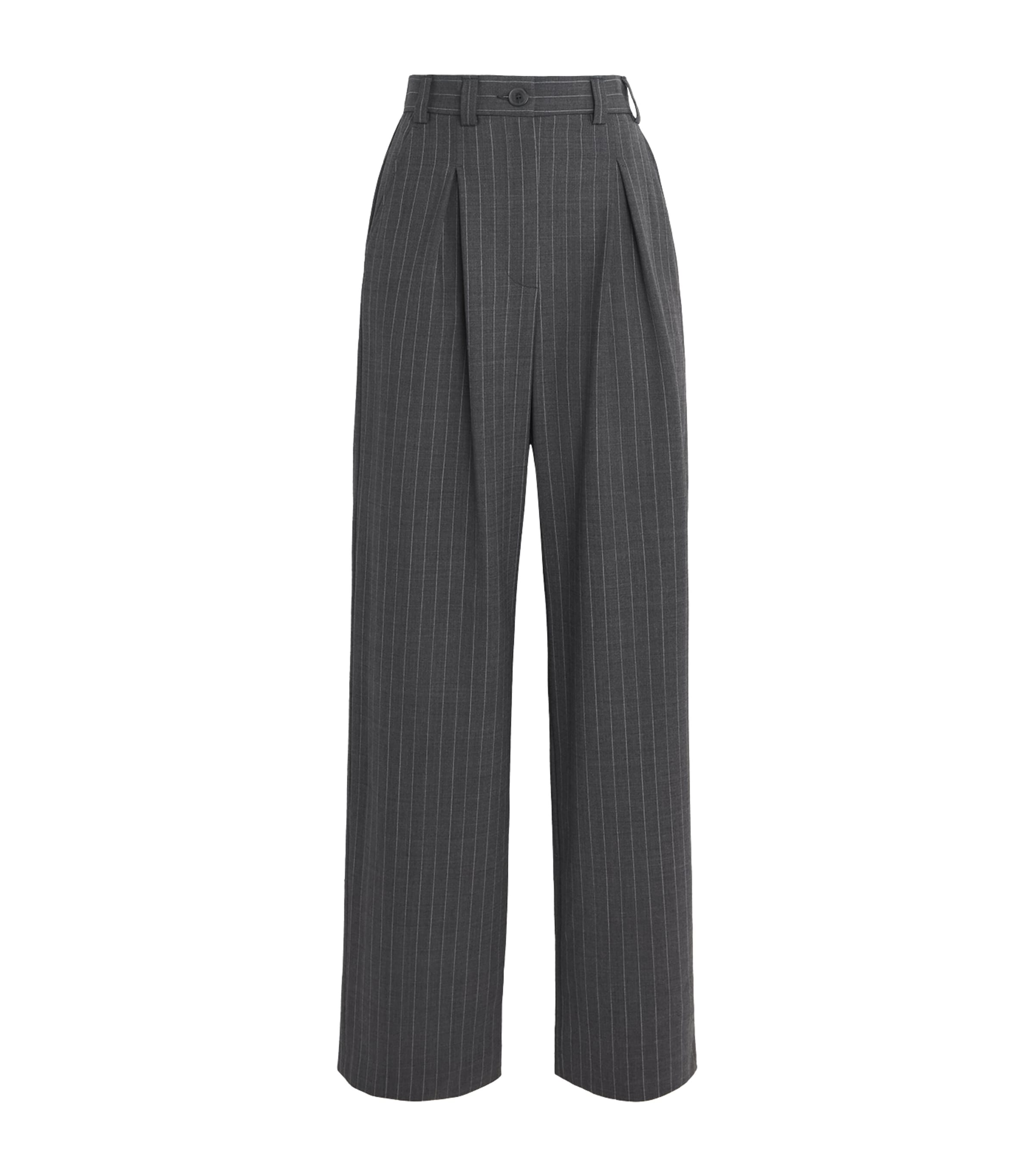 Pleated Pinstripe Wide-Leg Trousers