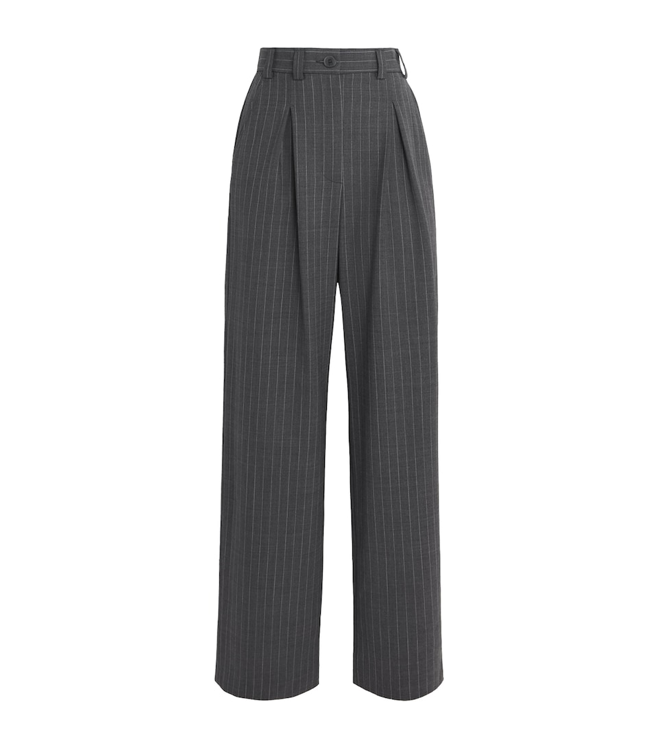 Pleated Pinstripe Wide-Leg Trousers