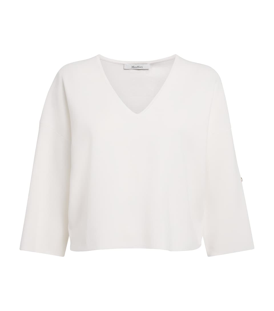 Max Mara Womens V-Neck Top White