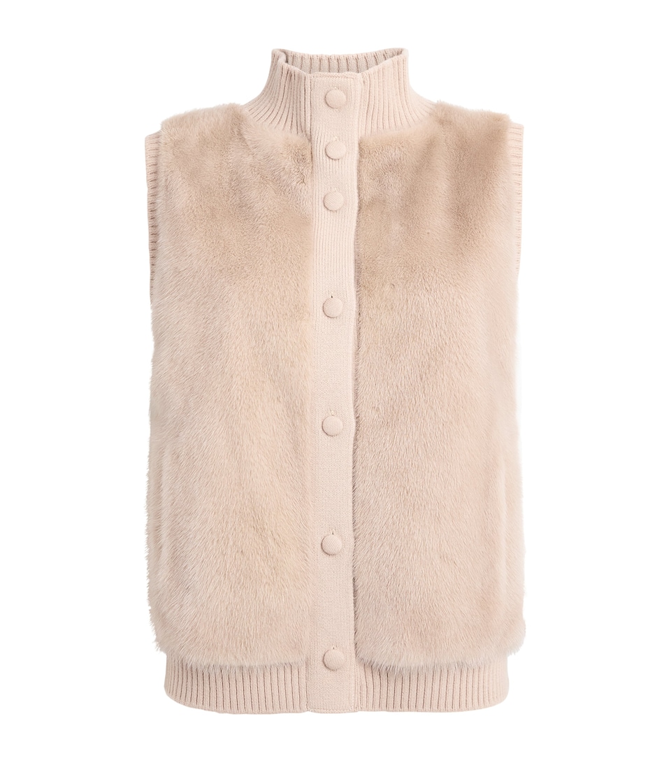 Yves Salomon Womens Wool-Blend Mink Front Gilet