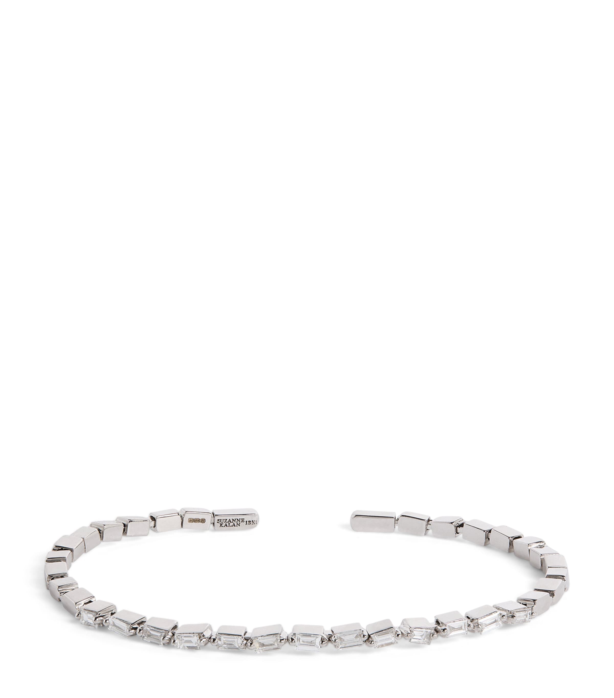 Small White Gold and Diamond Thin Bold Bangle