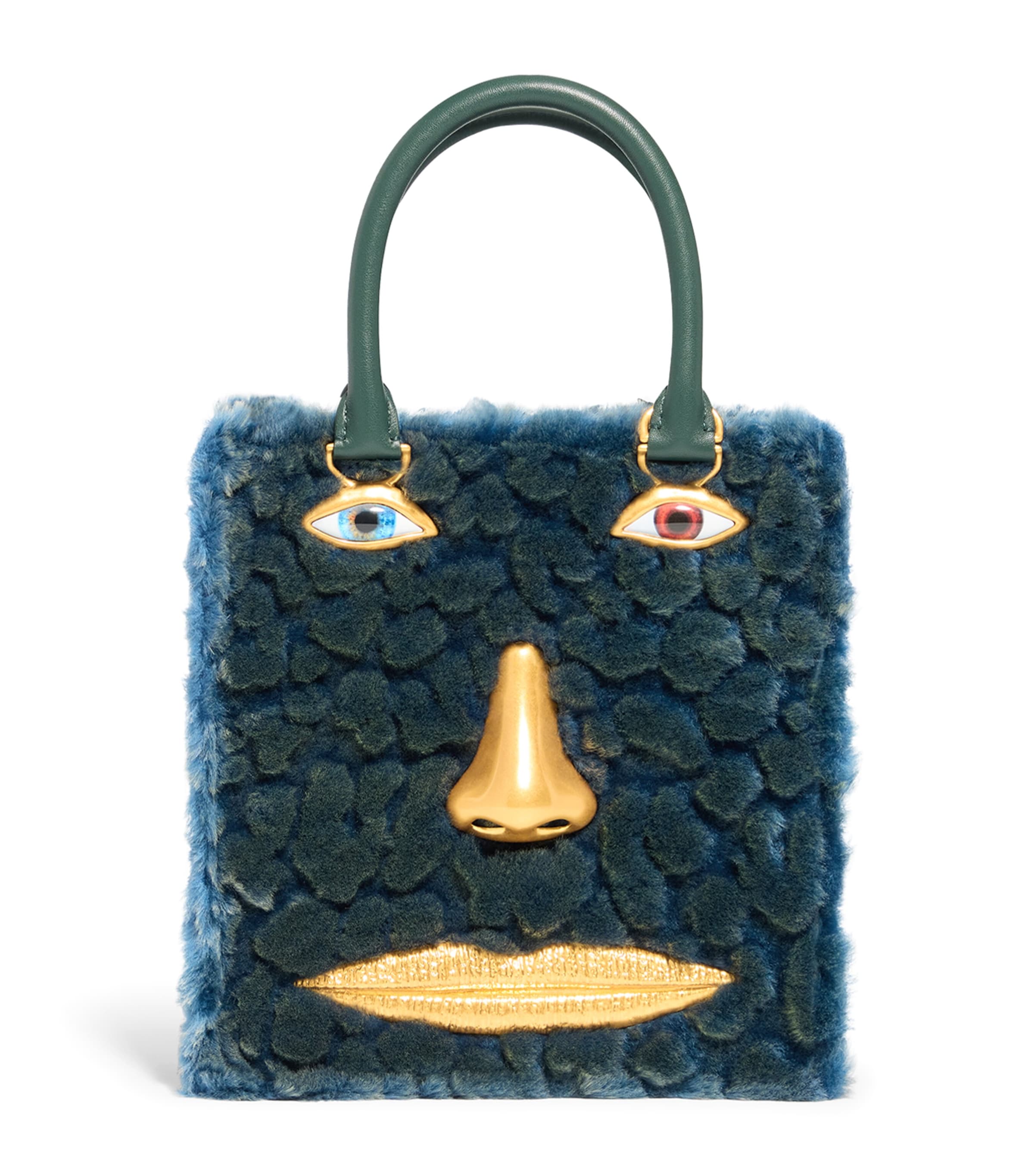 Schiaparelli Lambskin Face Top-Handle Bag Green/blue