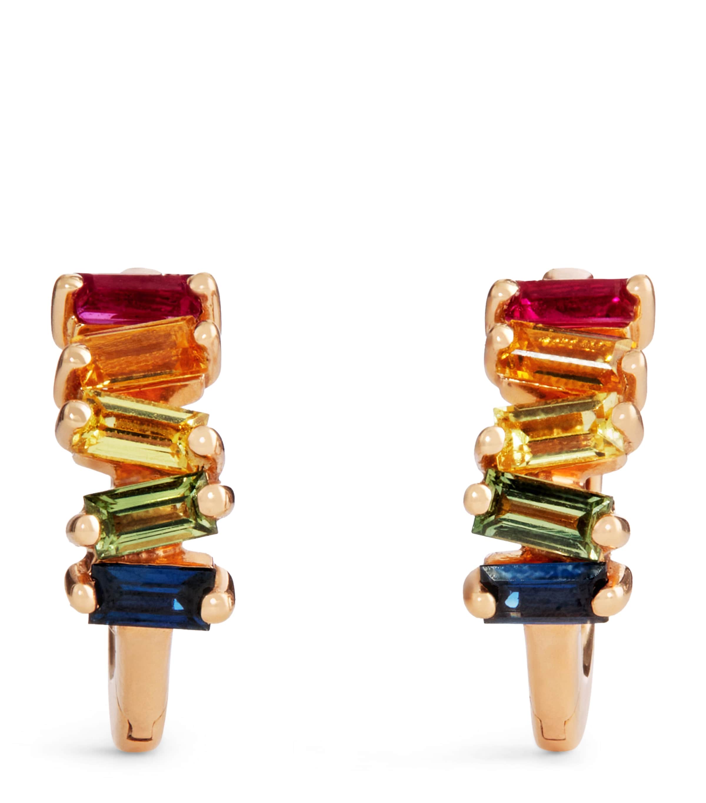 Suzanne Kalan Rose Gold and Rainbow Sapphire Bold Huggie Earrings Rg/rs