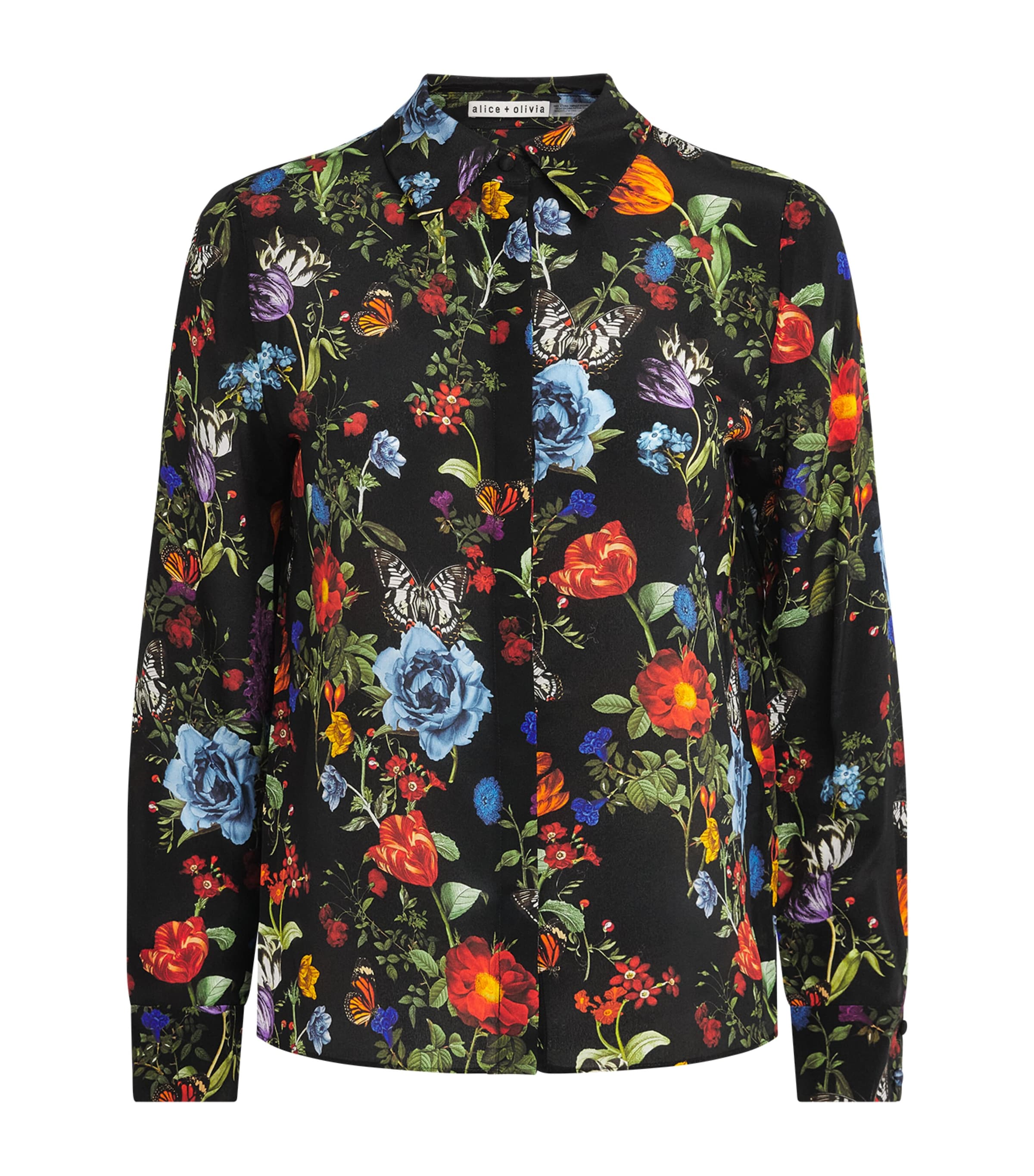 Alice+Olivia Womens Silk Floral Print Willa Blouse Moonlit Manor Sm