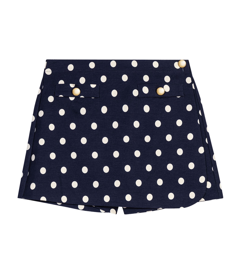 Maje Womens Linen-Blend Polka-Dot Mini Skort Navy Dots Print