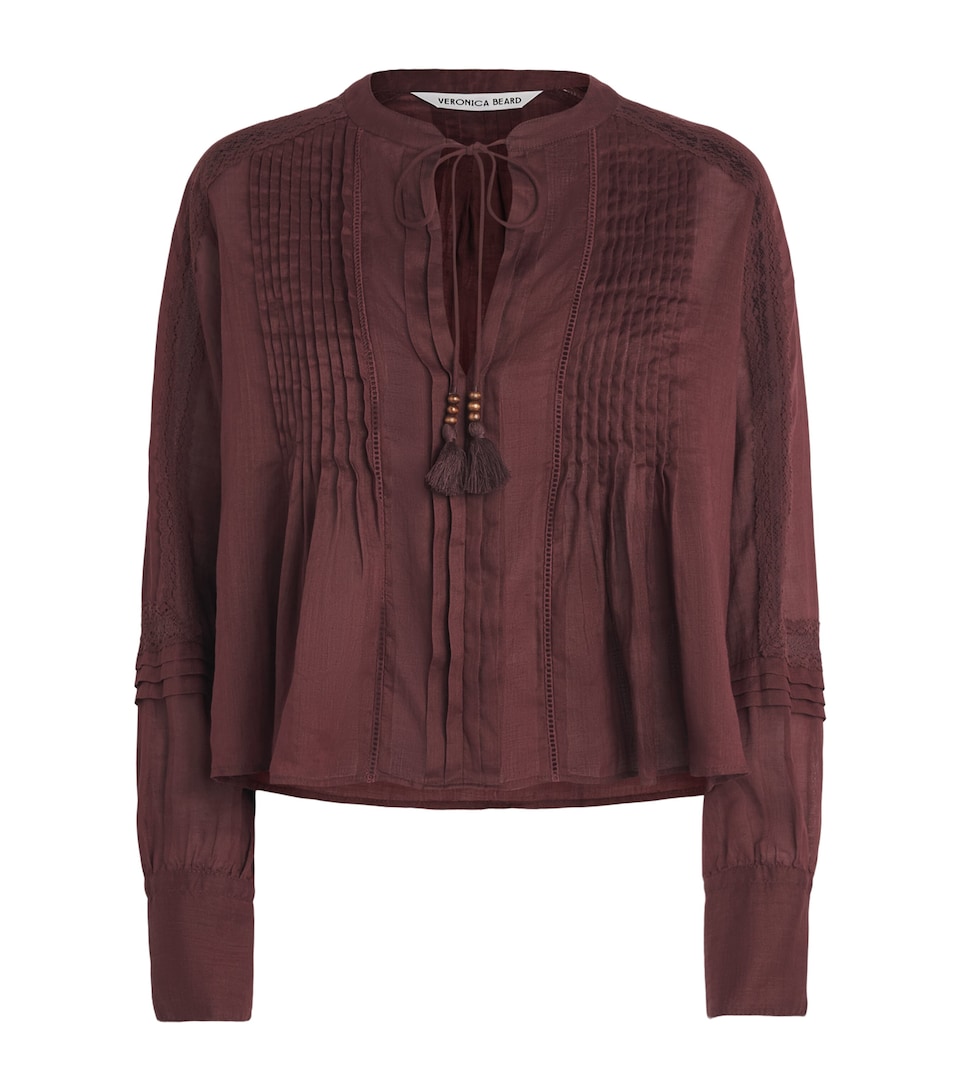 Veronica Beard Womens Self-Tie Sawyer Blouse Raisin
