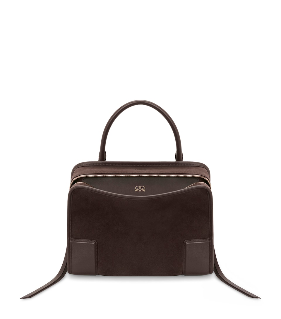 LOEWE Medium Suede Amazona 180 Top-Handle Bag Dark Chestnut