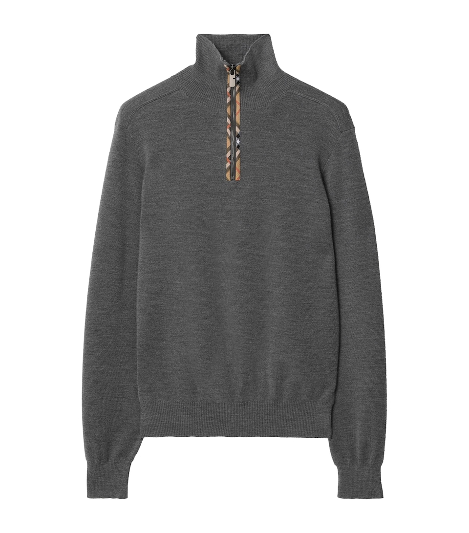 Wool Check-Trim Sweater