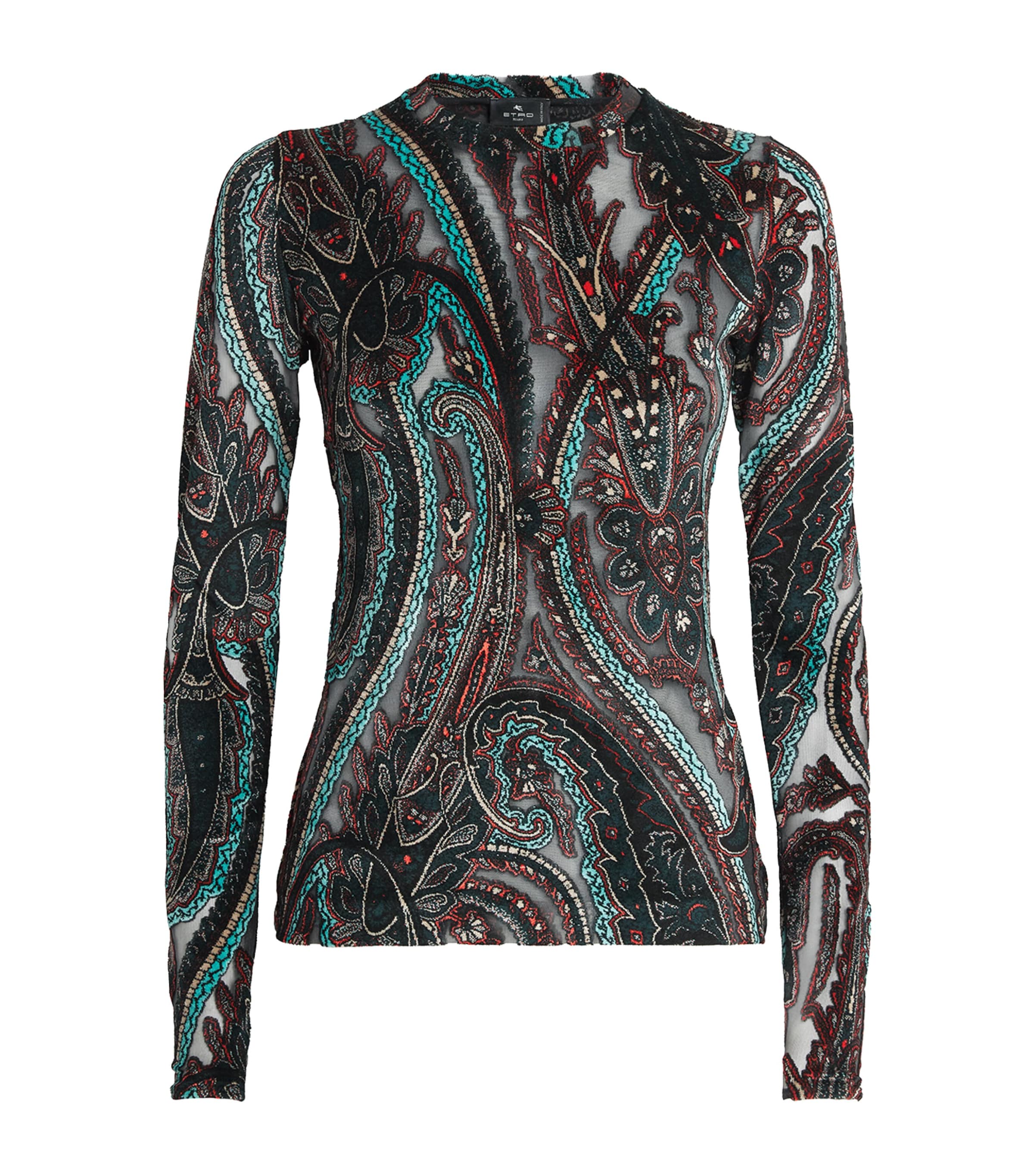 Etro Womens Appliqué-Mesh Top Grey