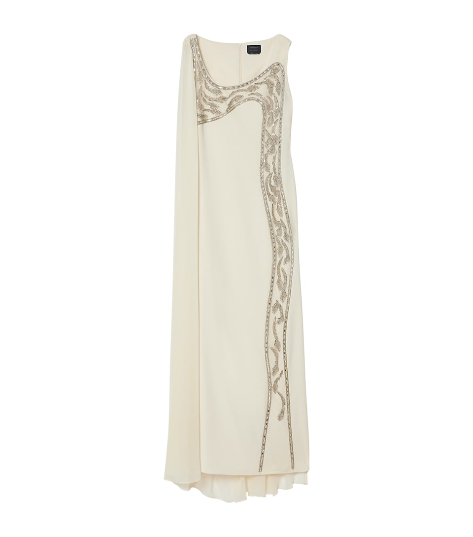 Marina Rinaldi Womens Silk Embroidered Maxi Dress Champagne