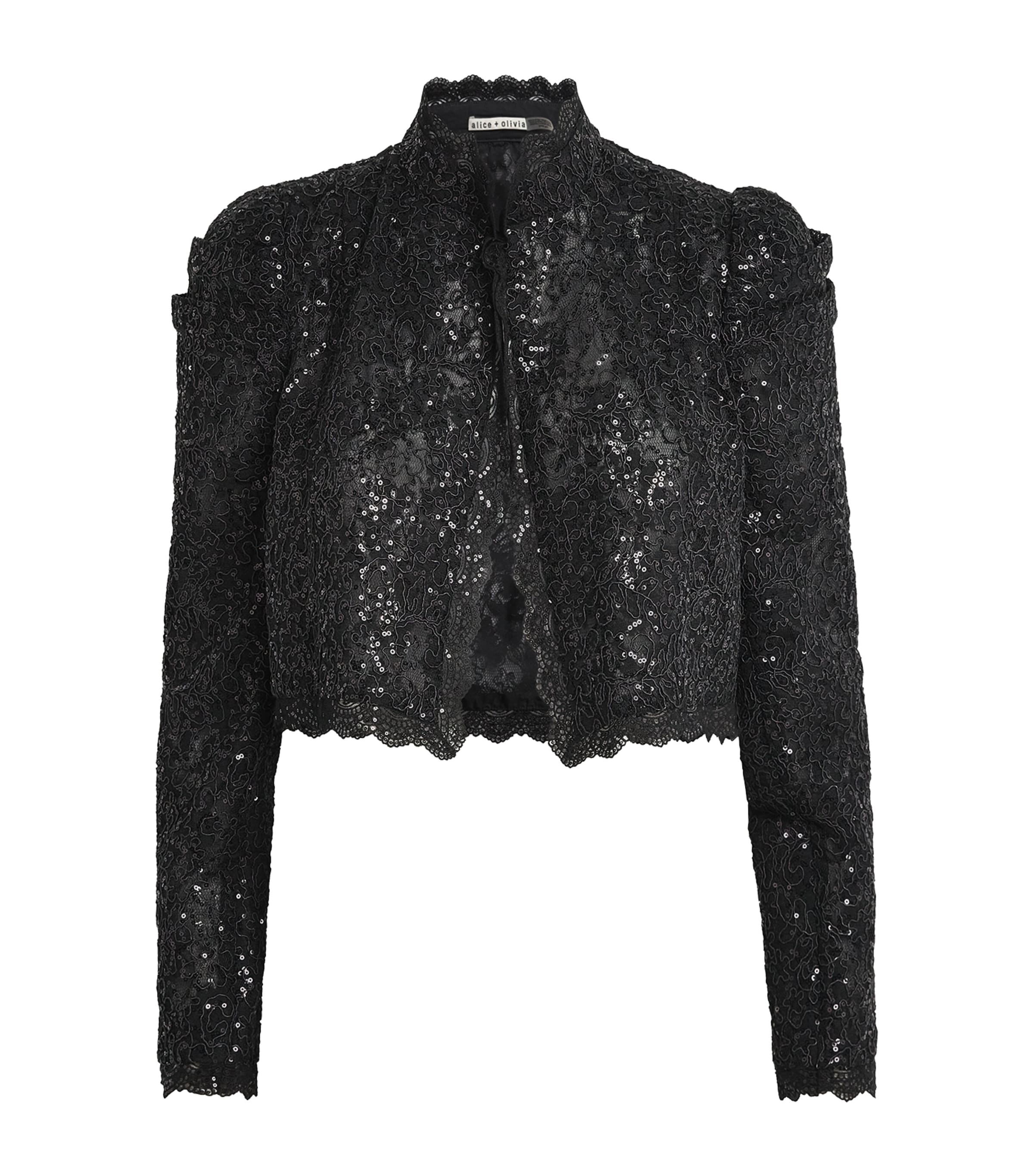 Alice+Olivia Womens Embellished Lace Thomasina Jacket Black