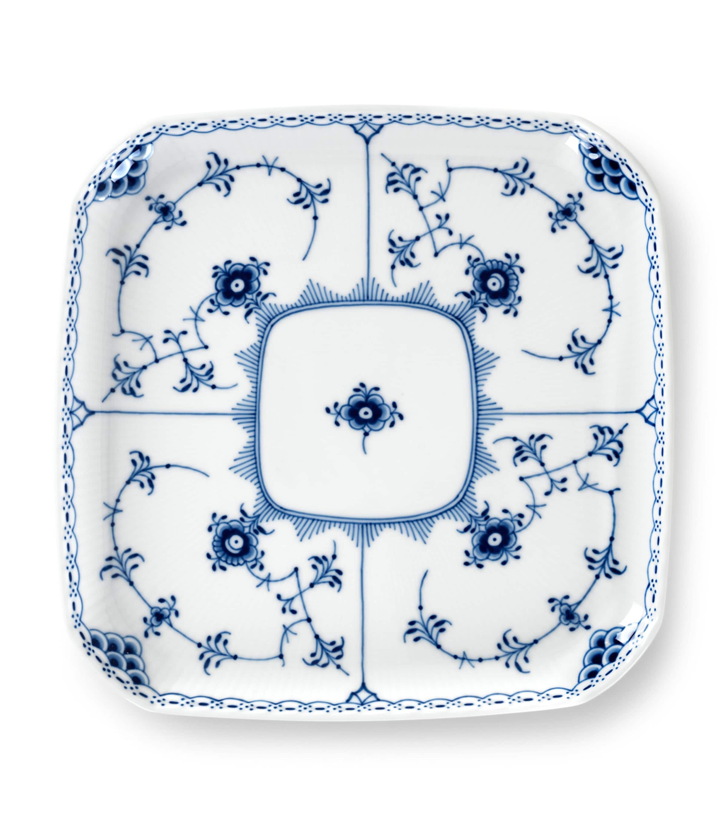 Blue Fluted Half Lace Square Plate (21cm)