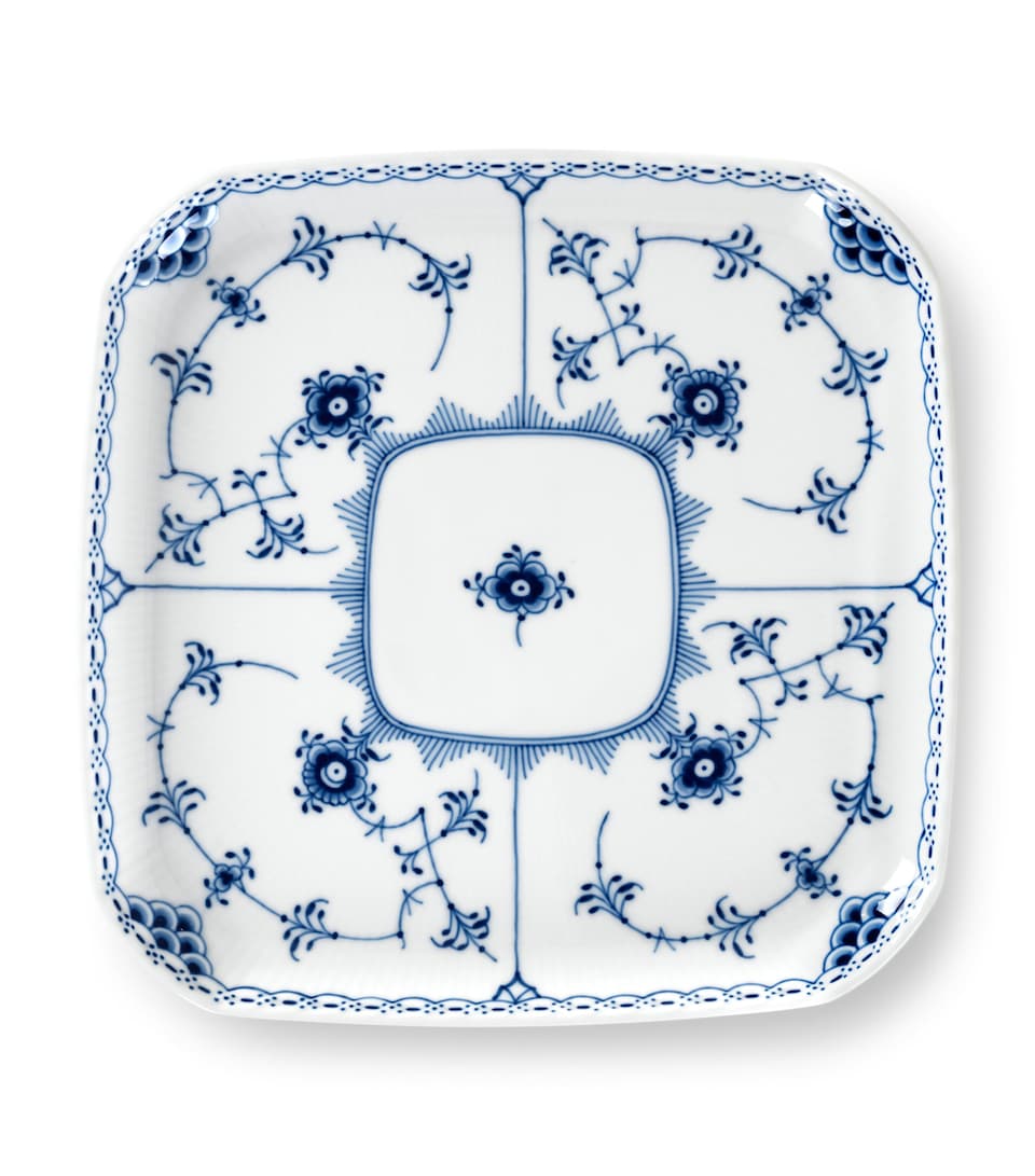 Blue Fluted Half Lace Square Plate (21cm)