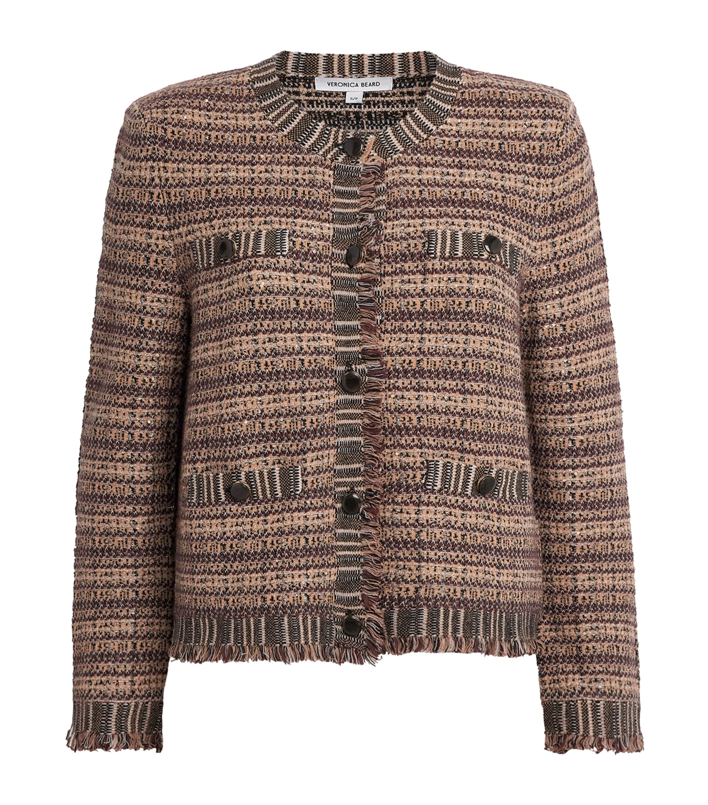 Veronica Beard Womens Wool-Blend Tweed Sariyah Jacket Burgundy Multi