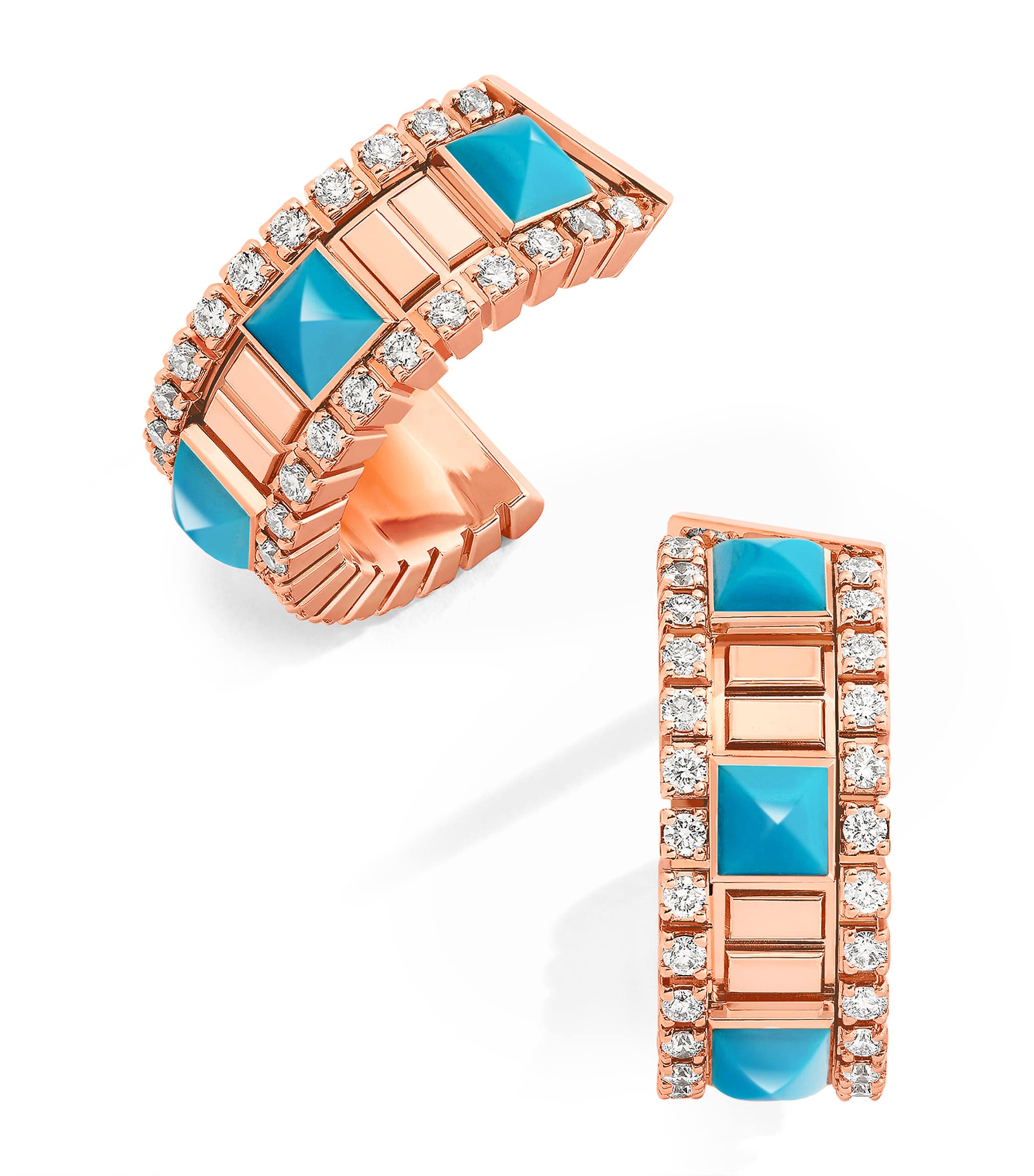 Mini Rose Gold, Diamond and Turquoise Life Hoop Earrings